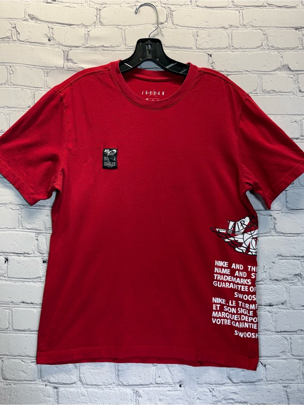 Men's Jordan Nike Air T-shirt, size M, red, with Swoosh logo
